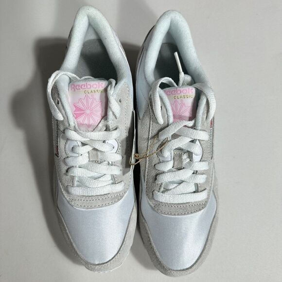 Reebok Womens Sz 8 Classic Suede Nylon White Gray Running Sneakers Shoes - New - Picture 2 of 10
